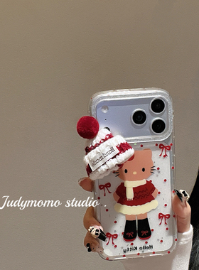 冬日氛围ins红色帽子KT猫少女适用iPhone17promax手机壳15苹果新款16pro防摔套14可爱