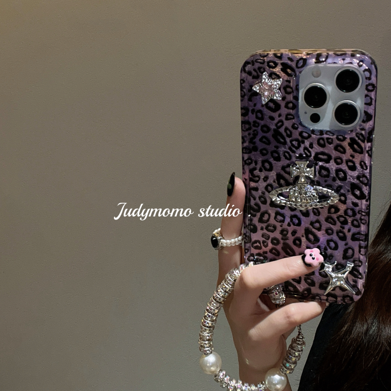 小众豹纹紫辣妹闪钻土星少女链条