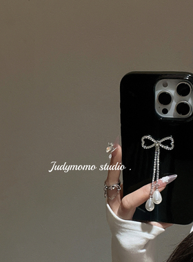 ins芭蕾风黑色简约蝴蝶结细链软壳适用iPhone17新款手机壳15promax苹果14pro硅胶防摔16女