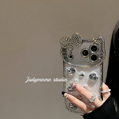 气质千金感ins可爱KT猫立体闪钻适用17pro iPhone16手机壳新款 15promax滴胶全包14苹果17高级感