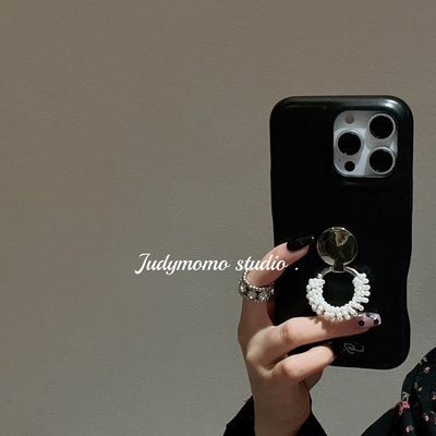 韩系ins高级感黑皮质珍珠指环壳