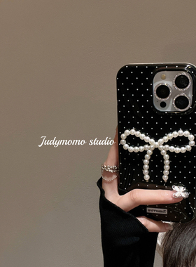 韩国ins风珍珠少女蝴蝶结波点黑色适用iPhone15苹果新款14promax手机壳13硅胶12防摔