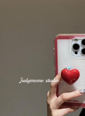 韩式小众ins少女立体爱心红色支架适用16promax苹果iPhone15手机壳14pro简约13防摔