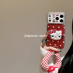韩系ins风新年红色波点KT猫可爱适用17promax手机壳16苹果新款iPhone15/17pro防摔全包贴皮14少女挂绳