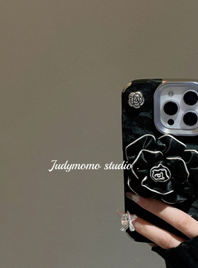 ins赫本黑色山茶花手机壳适用iPhone17苹果新款16promax/16pro防摔15气质高级感14/17软壳