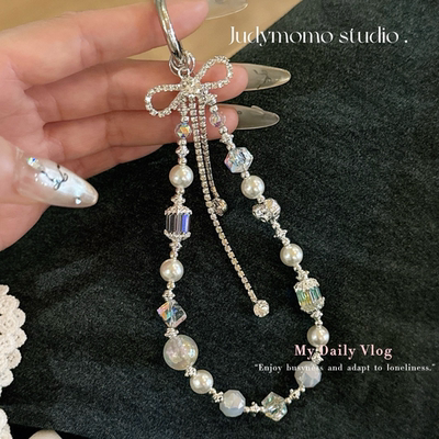 ins极简闪钻珍珠蝴蝶结手机链女