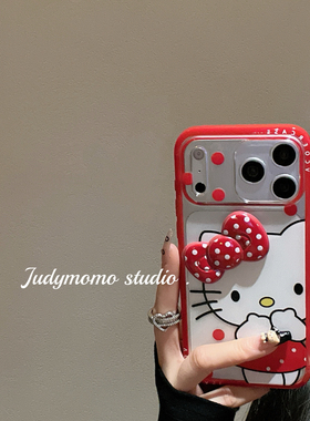 ins红色萌可爱KT猫咪少女蝴蝶结适用iPhone17苹果新款16promax/15防摔全包17小众款14