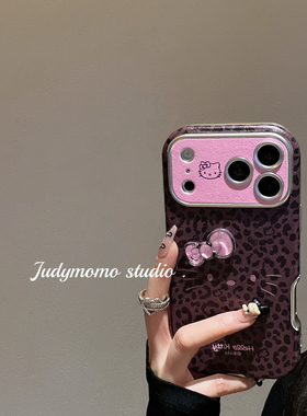韩系ins豹纹粉棕KT立体蝴蝶结适用iPhone17/16promax手机壳苹果15新款17防摔大视窗14硅胶