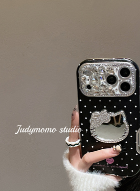 韩系ins高级感手工闪钻波点KT镜面适用17promax手机壳iPhone16苹果新款15/17全包大视窗防摔14少女