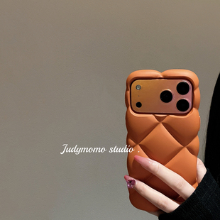 ins简约立体菱格橙色苹果17promax手机壳适用iPhone16防摔软壳15pro新款17少女纯色14