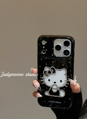 ins甜酷系黑色闪钻KT猫少女苹果17pro手机壳适用iPhone16promax防摔全包15pro气质14新款17小众