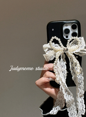 芭蕾风ins韩系少女闪钻蝴蝶结黑色手机壳适用iPhone16pro苹果新款15promax防摔套14/13蕾丝