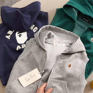 2025春秋儿童马甲外套男女童纯棉连帽坎肩日系卡通洋气背心开衫潮