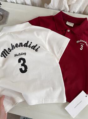 2026夏儿童短袖男童潮牌字母polo衫宝宝小童洋气休闲打底翻领T恤