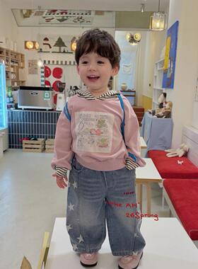 2026春季新款儿童连帽卫衣男童小童韩版卡通动漫涂鸦五角星牛仔裤