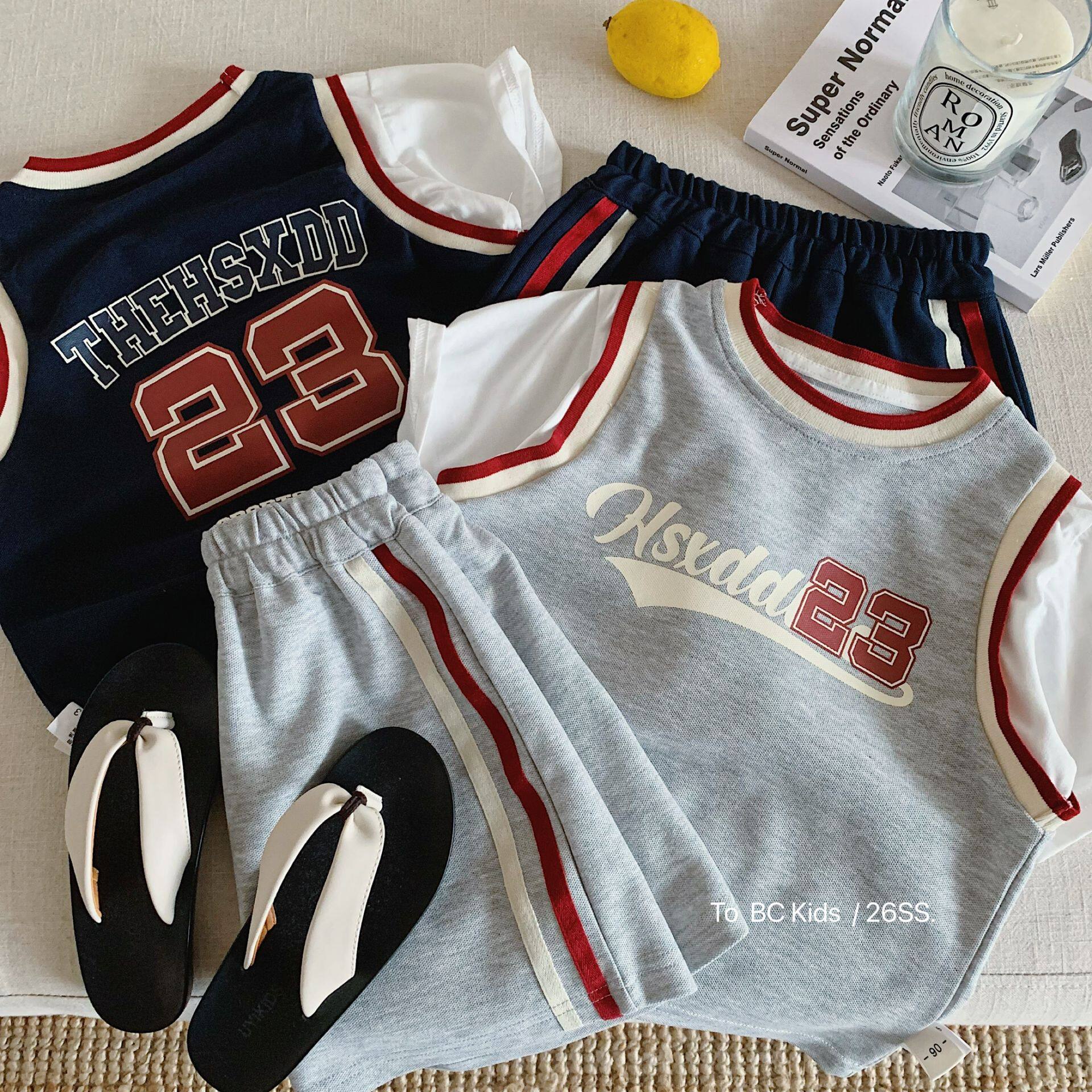 辰妈儿童运动套装男2026夏季小童字母假两件短袖潮宝宝短裤女薄款