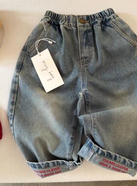 辰妈春儿童长裤男女童韩版字母翻边牛仔裤宝宝小童洋气休闲直筒裤