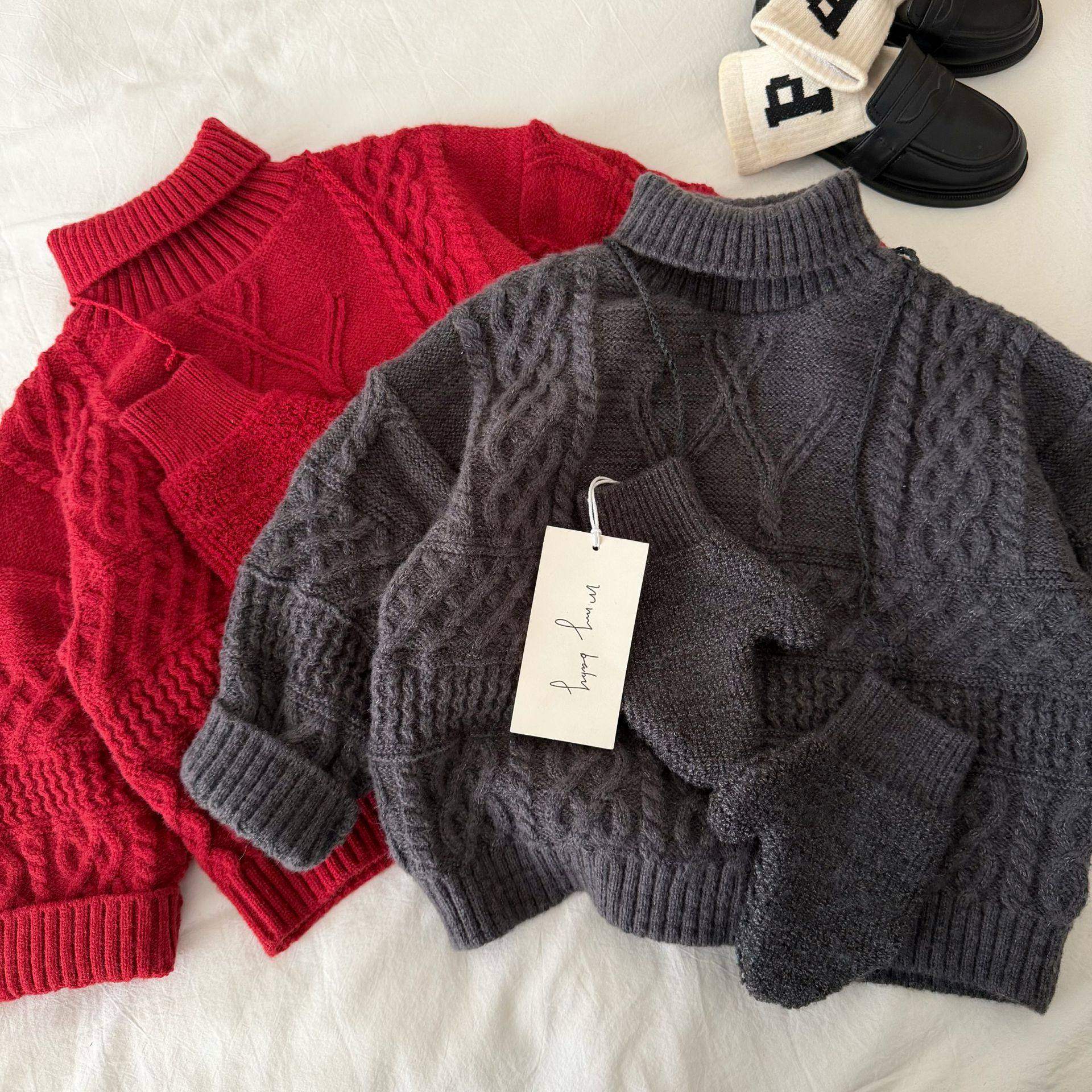 2025秋冬儿童红毛衣男女童高领绞花套头针织衫宝宝小童麻花加厚,童装/婴儿装/亲子装,毛衣/针织衫,淘宝优惠券,粉丝福利购,淘宝优惠卷