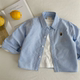 男女童人头潮牌衬衣宝宝蓝条纹翻领上衣 衬衫 2026春秋新款 儿童长袖