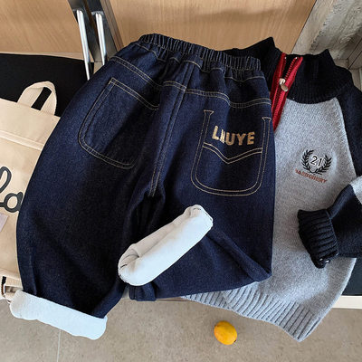 2025秋冬儿童加绒牛仔裤男女童
