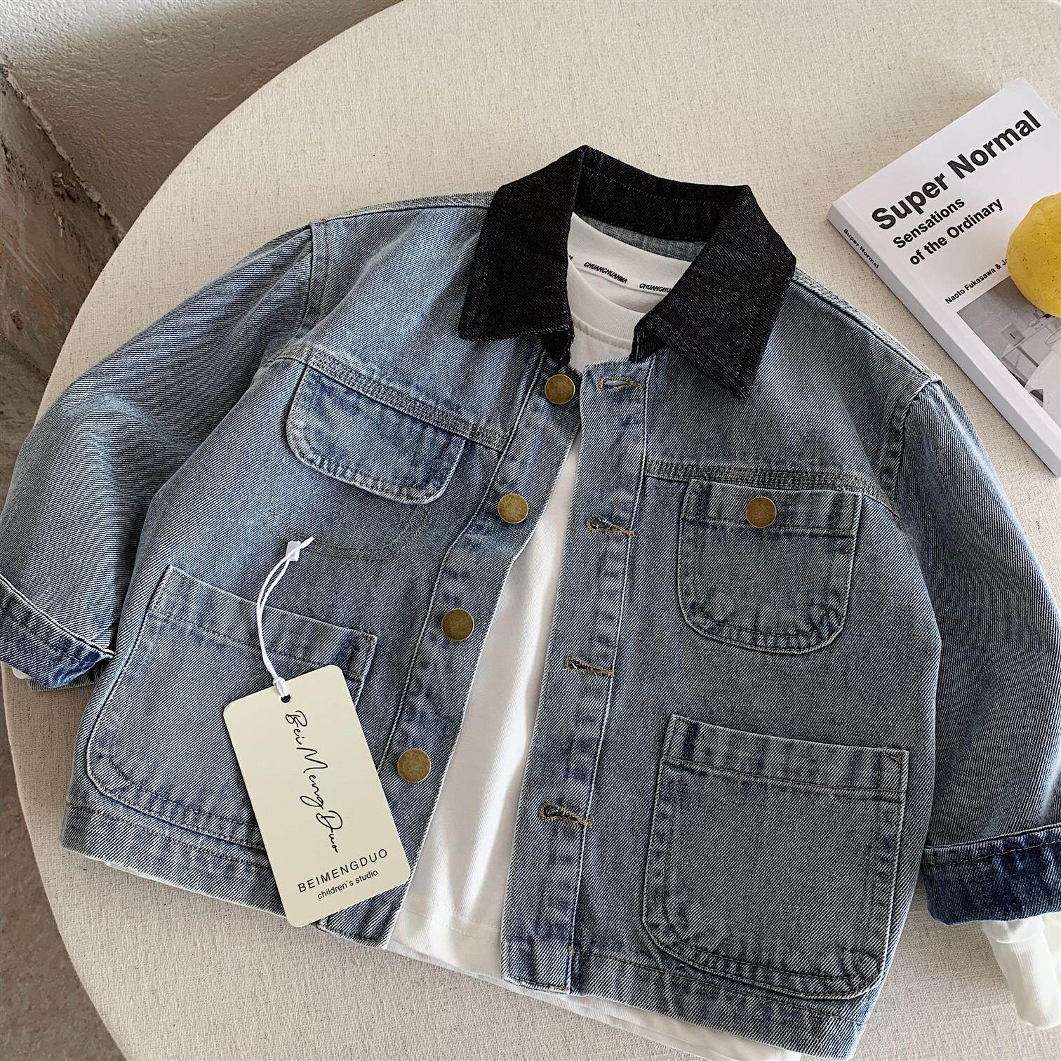 2026春秋儿童外套男童复古洋气牛仔夹克宝宝小童洋气工装休闲风衣