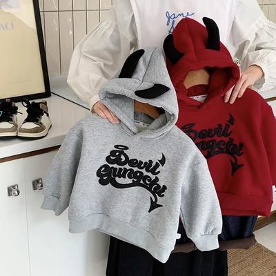 冬款儿童连帽卫衣加绒字母帽衫