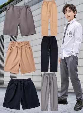 中小学生灰色藏青长短西装裤子校礼服男女童元旦演出松紧腰幼儿园