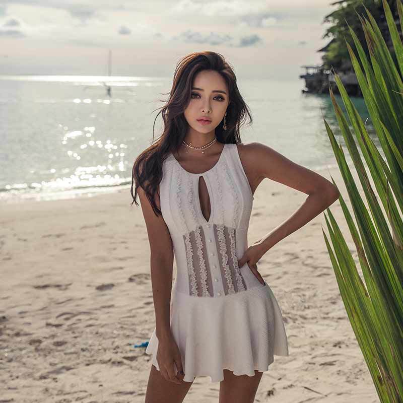 女士连体裙式遮肚显瘦聚拢泳衣