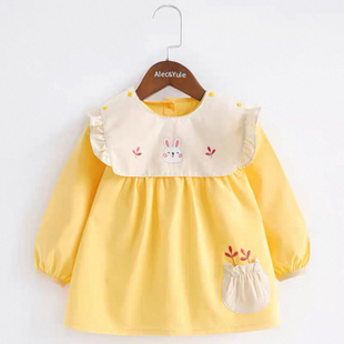 女童纯棉布薄款 儿童罩衣女孩防脏外套裙子防水围兜反穿衣 时尚