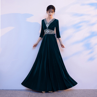 2025新款冬季金丝绒大合唱演出服女长裙保暖主持中老年人大码521B