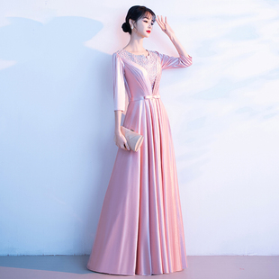 大合唱演出服女长裙中老年主持人礼服端庄大气轻奢高级感高端V88