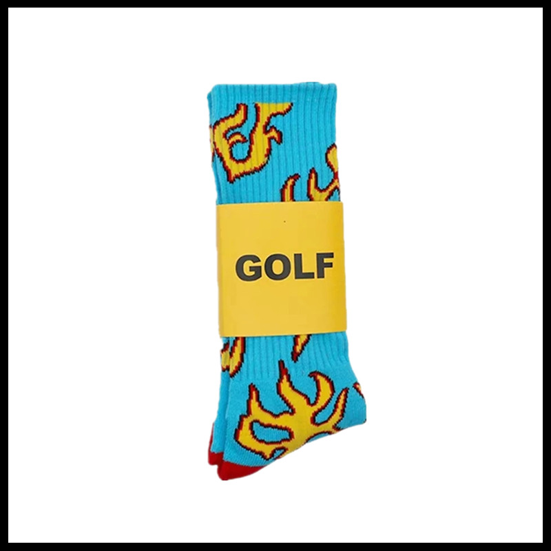 golf wang blue flame socks蓝色火焰袜蓝火袜男女情侣中高筒长袜