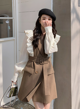 【已备货！附买家秀】轻熟风荷叶边西装连衣裙 2201P135控198