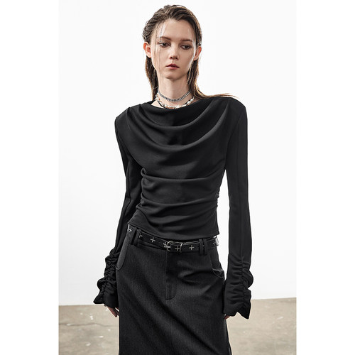 叠领长袖堆堆打底衫针织衫