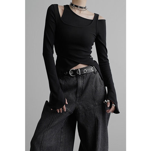 长袖三穿不规则针织T恤