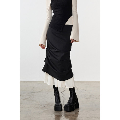 无以幻象双层褶皱拼接半身裙