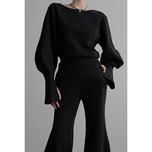 豆角袖针织长袖T恤内搭