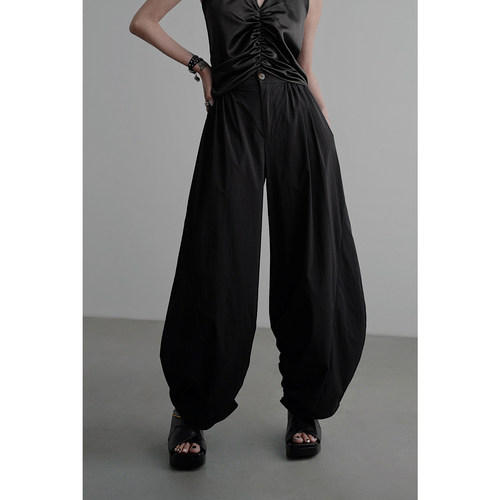 无以幻象抽皱弯刀裤