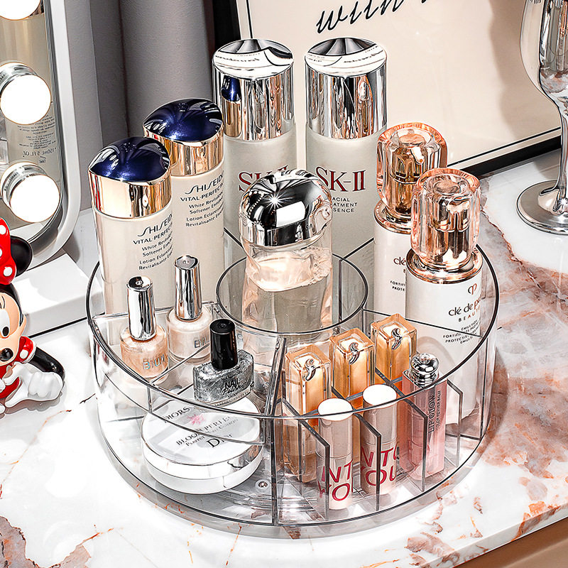 化妆品收纳盒感轻奢桌面化妆盒收纳可旋转梳妆台护肤品置物架