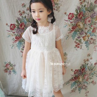 女童裙夏韩版 小中大童母女装 气质公主蕾丝礼服连衣裙儿童舞蹈裙子