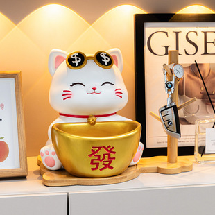 创意中式招财猫钥匙玄关收纳摆件家居乔迁入户客厅桌面装饰品礼品