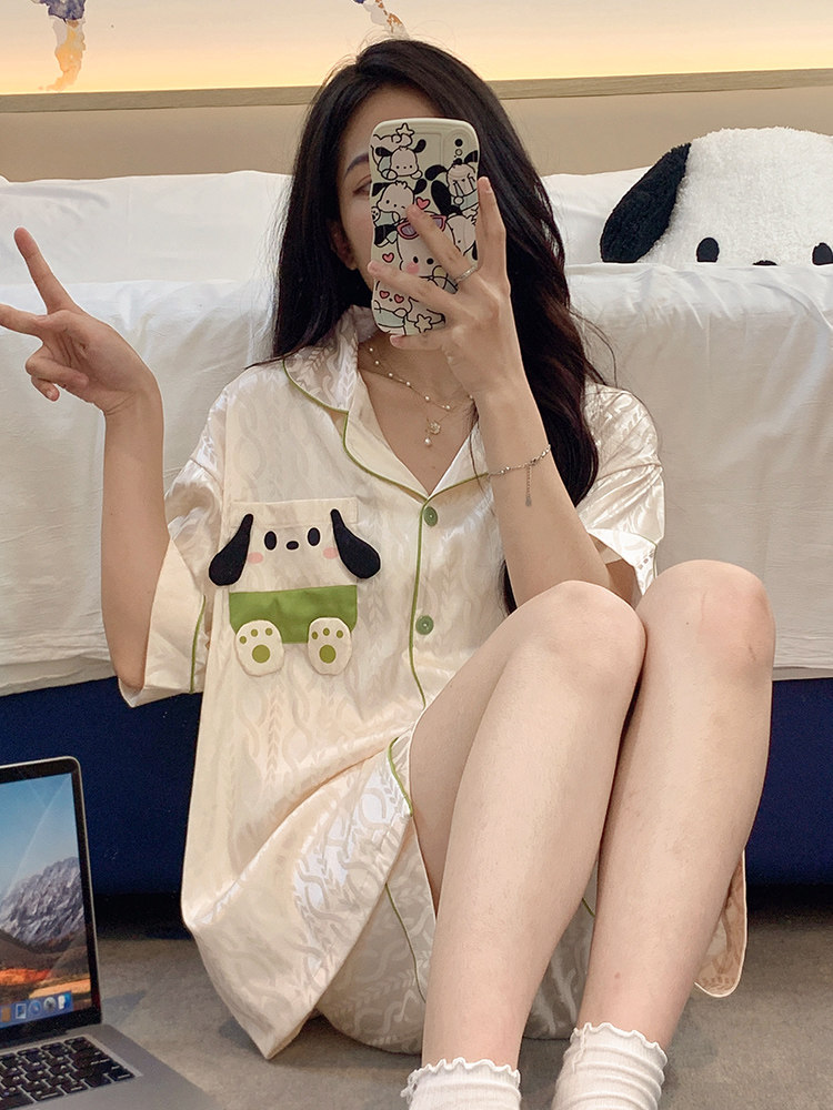 睡衣女夏天冰丝绸凉感短袖短裤套装甜美卡通夏季春秋款女士家居服,女士内衣/男士内衣/家居服,睡衣/家居服套装,淘宝优惠券,粉丝福利购,淘宝优惠卷