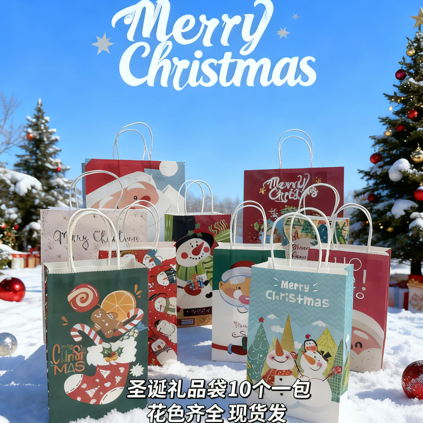 圣诞节日礼品纸袋 苹果圣诞礼物包装手提袋 圣诞节礼物手拎袋子