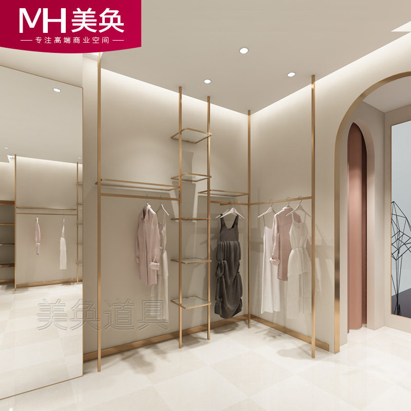 美奂设计女装店服装店展示架货架上墙架不锈钢侧挂架简约轻奢厂家