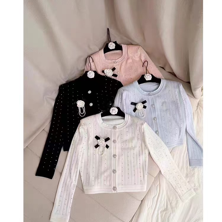 女士单排扣针织开衫 2025秋冬新款毛衣外套小个子修身上衣