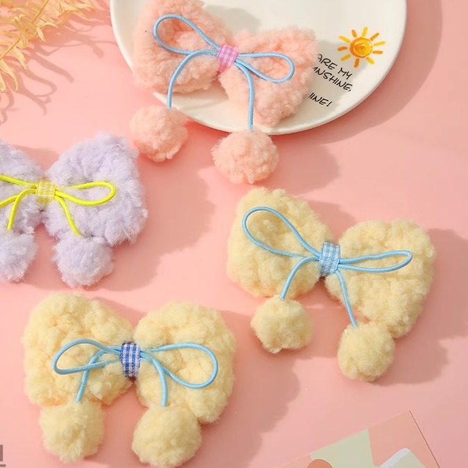 秋冬可爱软萌羊羔毛蝴蝶结毛球毛拖鞋配件女生头饰服装二次元辅料