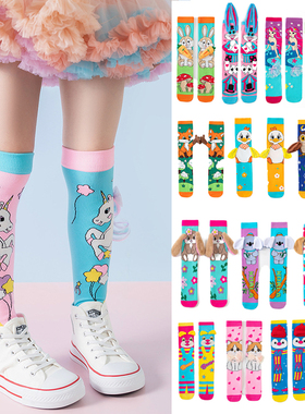 新款可爱男女儿童立体卡通时尚独角兽猫狗兔马花彩虹色长筒小腿袜