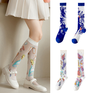 新品 夏季 蝴蝶结女日系甜美玻璃丝透气网眼jk爱丽丝梦游仙境小腿袜