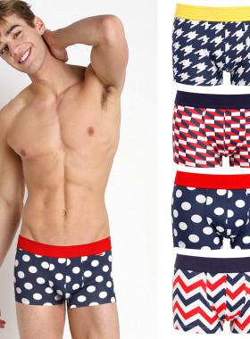 新欧美流行潮ins时尚几何圆点波纹千鸟格印花男士棉平角内裤