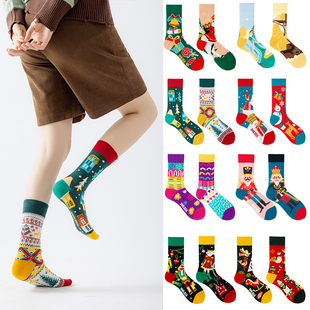 SMLSOX春夏新品 可爱情侣亲子不对称AB潮棉袜 圣诞节麋鹿雪老人时尚